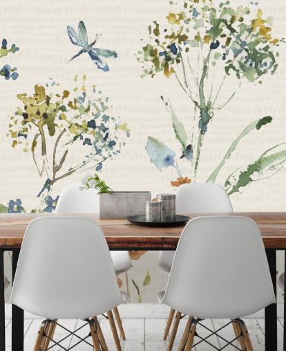 botanical wall mural with dragonfly botanical wall mural with dragonfly