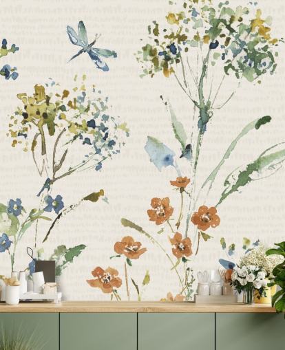 botanisches Wandbild mit Libelle botanisches Wandbild mit Libelle
