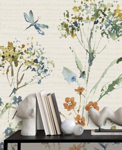 botanical wall mural with dragonfly botanical wall mural with dragonfly