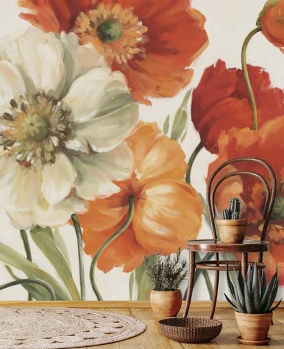 poppy wall mural in orange and red poppy wall mural in orange and red