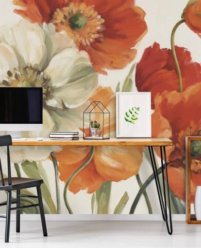 poppy wall mural in orange and red poppy wall mural in orange and red