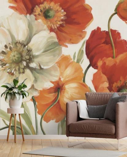 vallmo väggmålning i orange och rött vallmo väggmålning i orange och rött