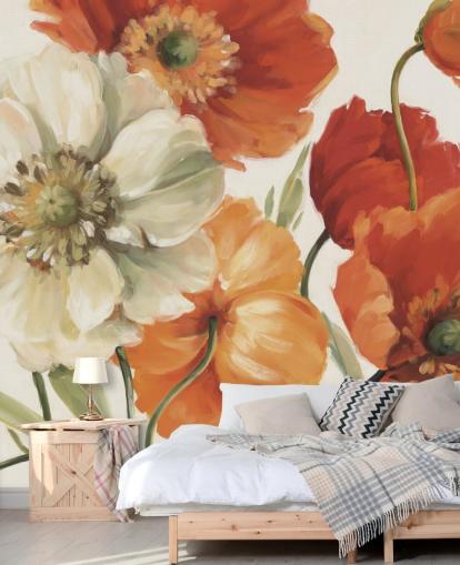 fresque murale coquelicot en orange et rouge fresque murale coquelicot en orange et rouge