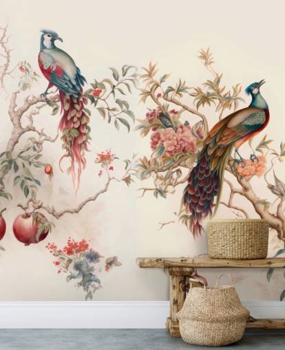 Orientalisk fågel tapet med påfåglar Orientalisk fågel tapet med påfåglar