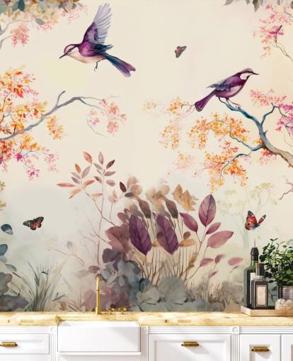 purple and orange forest wallpaper with birds for bedroom purple and orange forest wallpaper with birds for bedroom