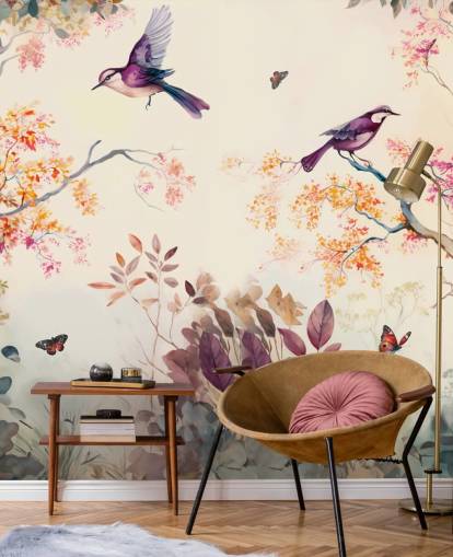 purple and orange forest wallpaper with birds for bedroom purple and orange forest wallpaper with birds for bedroom