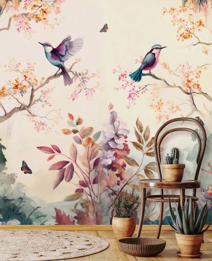 colorful oriental wallpaper mural with birds colorful oriental wallpaper mural with birds