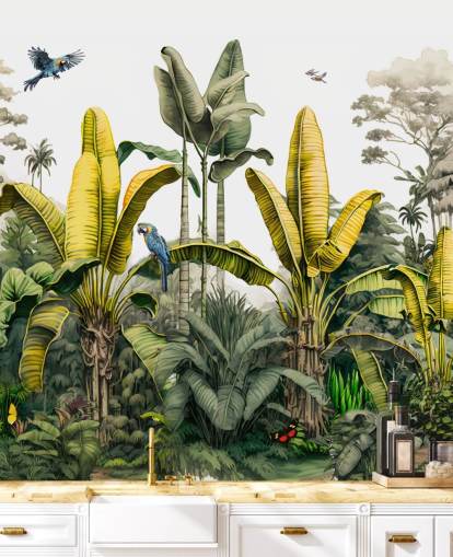 grønn og gul jungel tapet veggmaleri med fugler grønn og gul jungel tapet veggmaleri med fugler