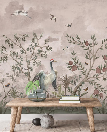 roze bloemenbehangmuurschildering met vogels voor de slaapkamer roze bloemenbehangmuurschildering met vogels voor de slaapkamer