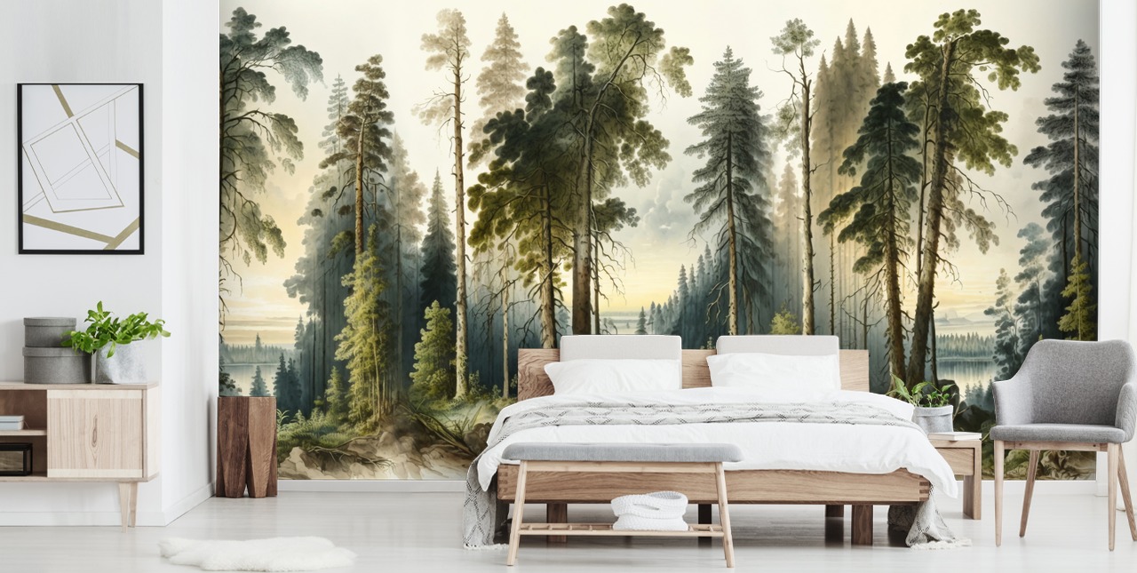 grønn skog tapet for kontor