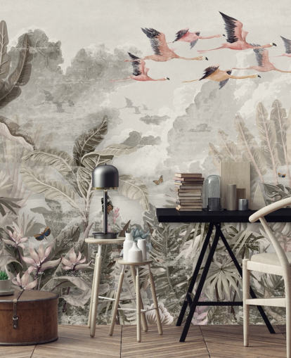 muted jungle wallpaper with flamingos for bedroom muted jungle wallpaper with flamingos for bedroom