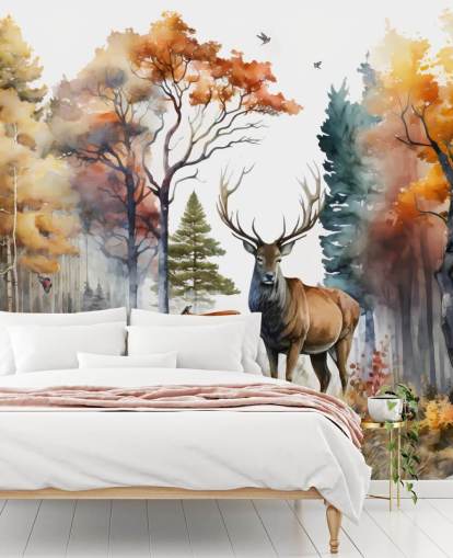 braune und grüne Waldtapete mit Hirschen für Schlafzimmer braune und grüne Waldtapete mit Hirschen für Schlafzimmer