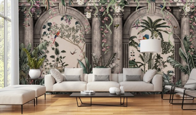papier peint jungle avec façade