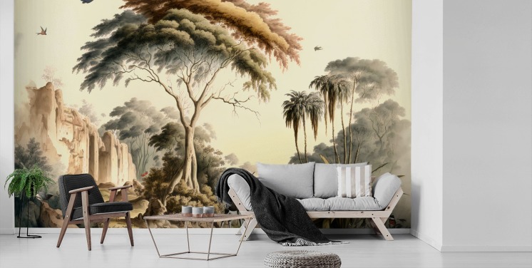 bright jungle wallpaper with animals for bedroom