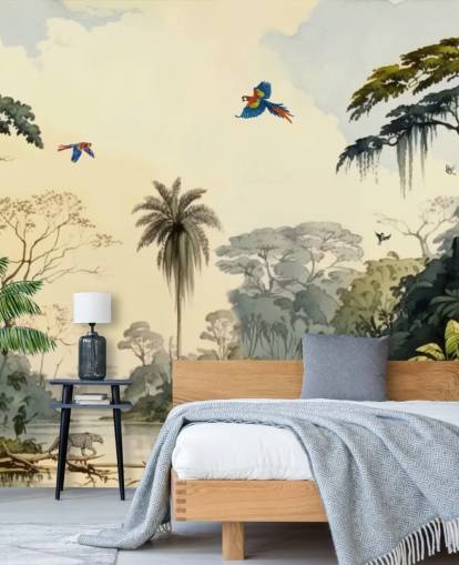green jungle wallpaper mural with birds for bedroom green jungle wallpaper mural with birds for bedroom
