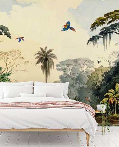 green jungle wallpaper mural with birds for bedroom green jungle wallpaper mural with birds for bedroom