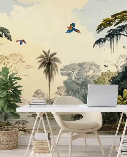 papier peint mural de la jungle verte avec des oiseaux pour chambre papier peint mural de la jungle verte avec des oiseaux pour chambre