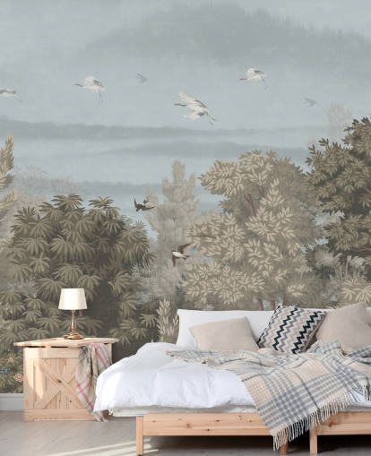 colourful forest wallpaper with birds for a bedroom colourful forest wallpaper with birds for a bedroom