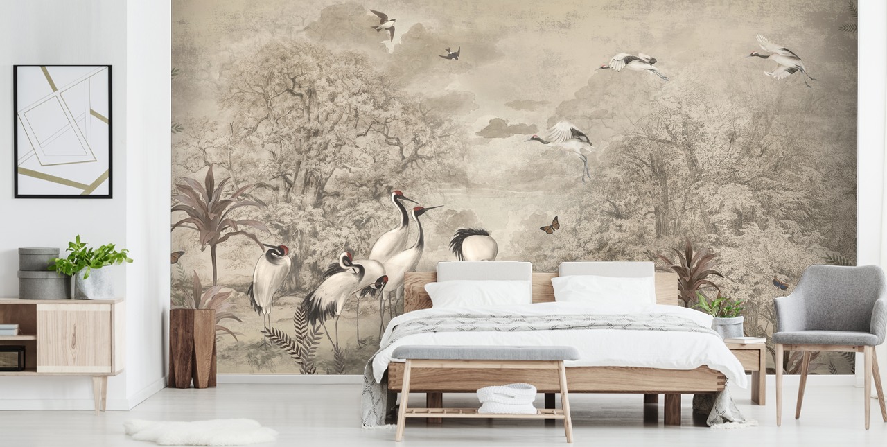 Illustration af Jungle Cranes på sepia tapet
