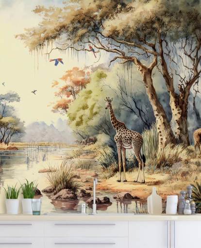 bunte Dschungel-Tapete mit Giraffe für Kinderzimmer bunte Dschungel-Tapete mit Giraffe für Kinderzimmer