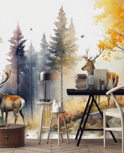 dunkles Wald-Wandbild mit Hirschen für Schlafzimmer dunkles Wald-Wandbild mit Hirschen für Schlafzimmer