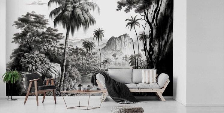 Jungle-achtergrond in zwart-wit