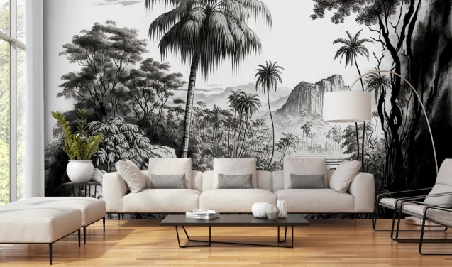 Jungle Wallpaper in Monochrome