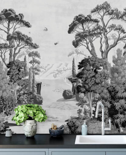 monokrom jungellandskap tapet veggmaleri monokrom jungellandskap tapet veggmaleri