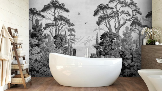 monochrome jungle landscape wallpaper wall mural