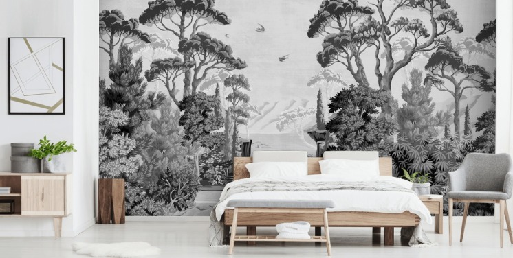 papier peint monochrome paysage de jungle