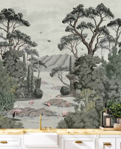 The Passage - Illustrative trees, river and herons wall mural The Passage - Illustrative trees, river and herons wall mural