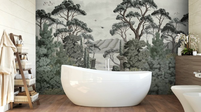 The Passage - Illustrative trees, river and herons wall mural