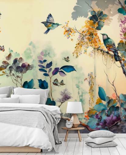 Papel de parede de pássaros tropicais ao amanhecer Papel de parede de pássaros tropicais ao amanhecer