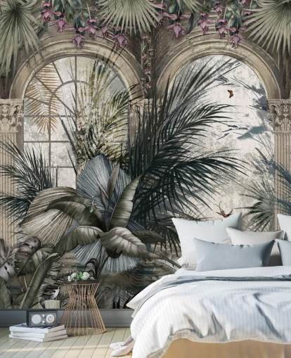 Arched windows and colonnade jungle wallpaper Arched windows and colonnade jungle wallpaper