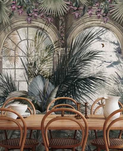 Kaarevat ikkunat ja pylväiden viidakon taustakuva Kaarevat ikkunat ja pylväiden viidakon taustakuva