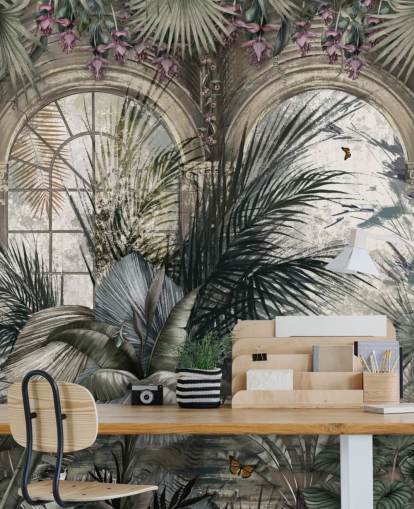 Kaarevat ikkunat ja pylväiden viidakon taustakuva Kaarevat ikkunat ja pylväiden viidakon taustakuva