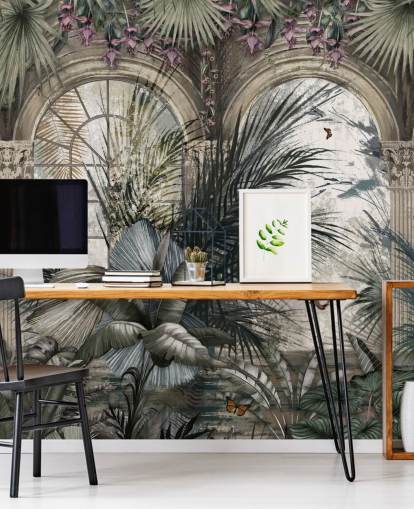 Arched windows and colonnade jungle wallpaper Arched windows and colonnade jungle wallpaper