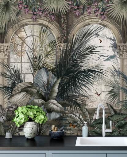 Arched windows and colonnade jungle wallpaper Arched windows and colonnade jungle wallpaper