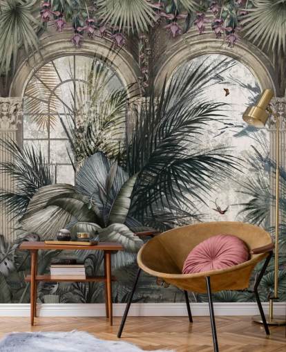 Arched windows and colonnade jungle wallpaper Arched windows and colonnade jungle wallpaper