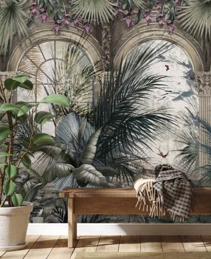 Arched windows and colonnade jungle wallpaper Arched windows and colonnade jungle wallpaper