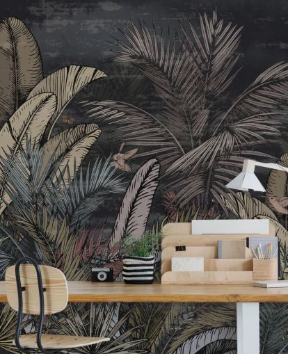 tropiska vintergröna på natten väggmålning tropiska vintergröna på natten väggmålning