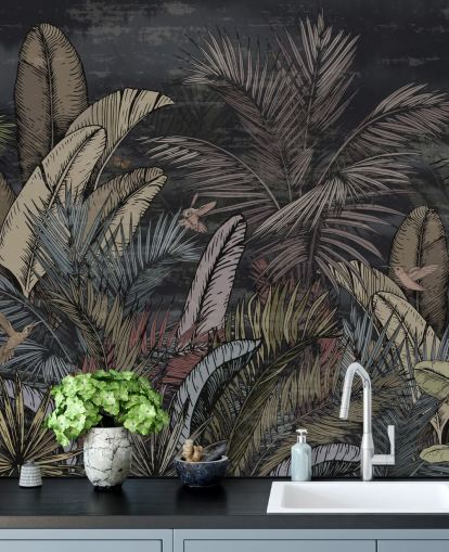 tropical evergreens at night wall mural tropical evergreens at night wall mural