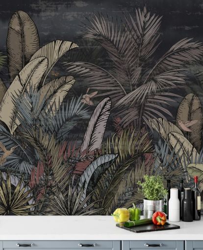 tropical evergreens at night wall mural tropical evergreens at night wall mural