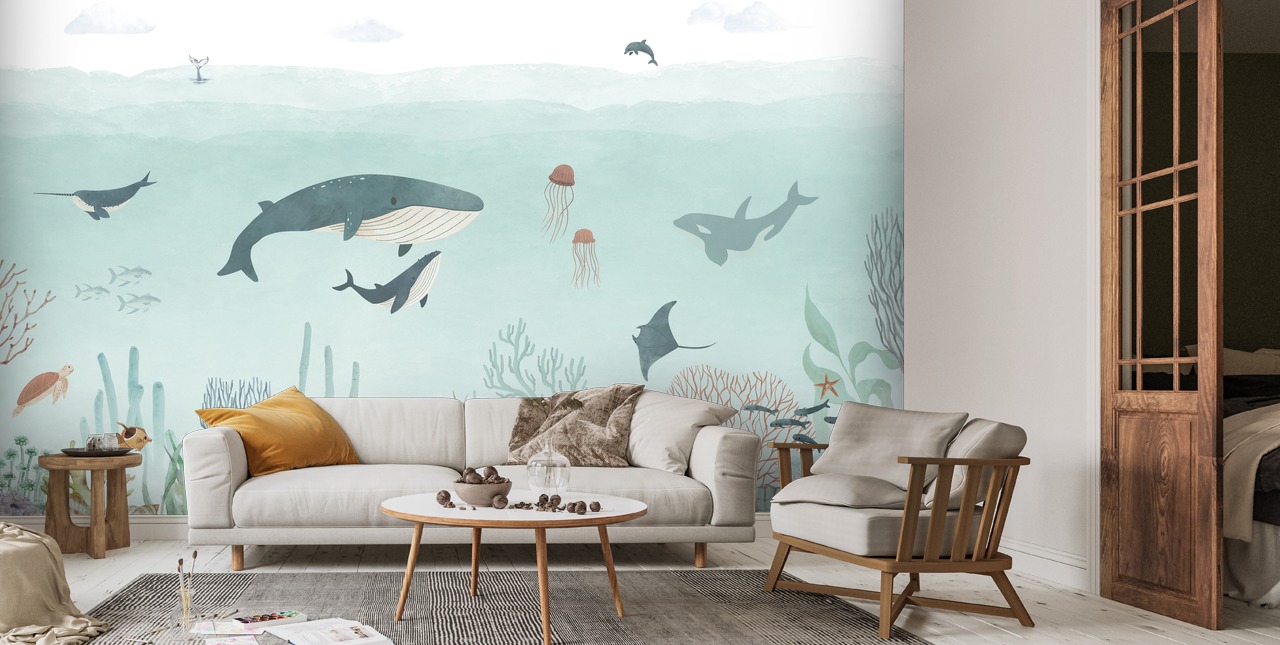 Sensational Sea In Blue Mural By Oliver Robins | Wallsauce UK