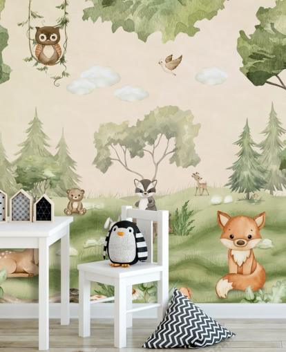 Simpatica decorazione murale per la cameretta dei bambini con animali del bosco Simpatica decorazione murale per la cameretta dei bambini con animali del bosco