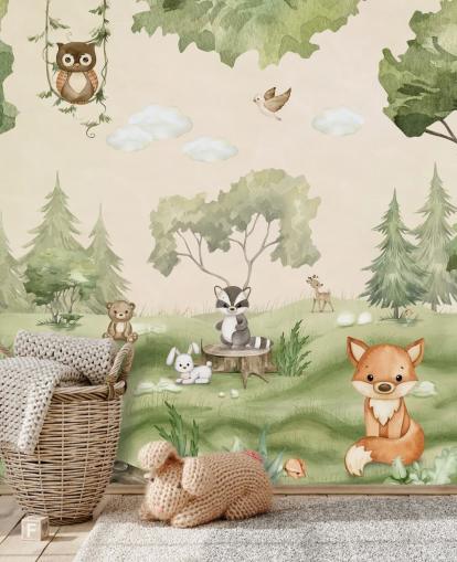 Simpatica decorazione murale per la cameretta dei bambini con animali del bosco Simpatica decorazione murale per la cameretta dei bambini con animali del bosco