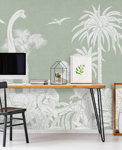 mural de pared de dinosaurio verde para dormitorio infantil mural de pared de dinosaurio verde para dormitorio infantil