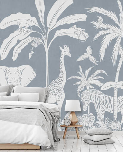 kids jungle wallpaper with animals in blue kids jungle wallpaper with animals in blue