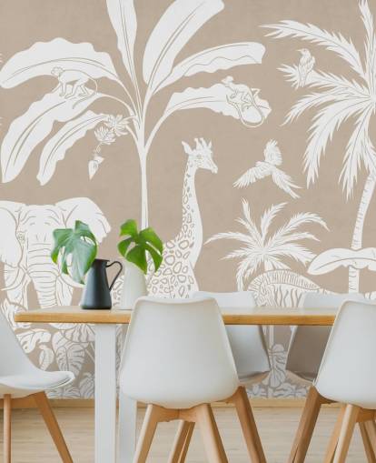 Kids Jungle Wallpaper with animals in brown Kids Jungle Wallpaper with animals in brown