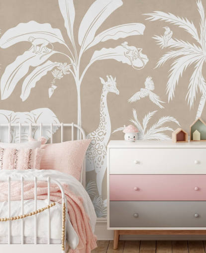 Kids Jungle Wallpaper with animals in brown Kids Jungle Wallpaper with animals in brown